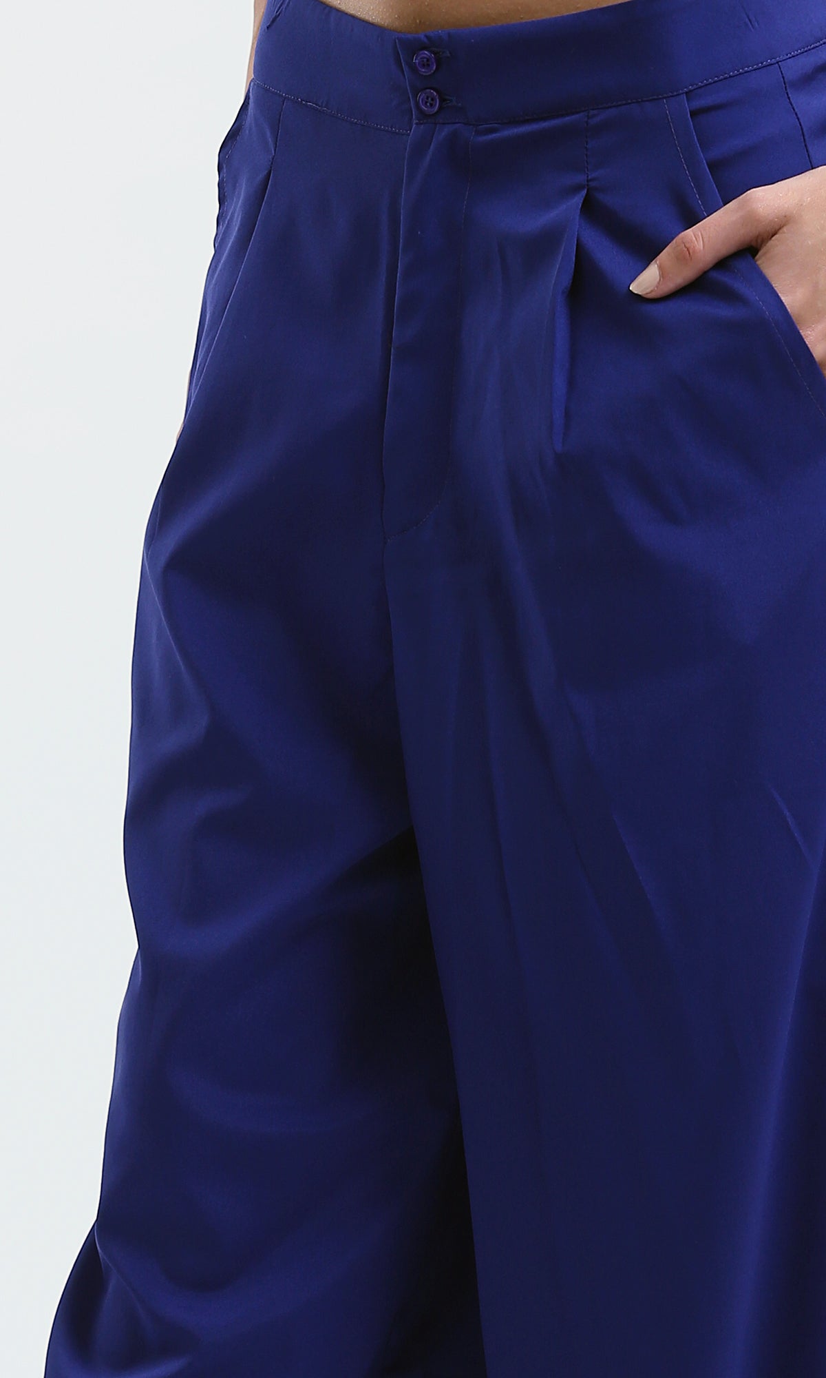 O178607 Royal Blue Stylish Wide Leg Pants With Two Buttons
