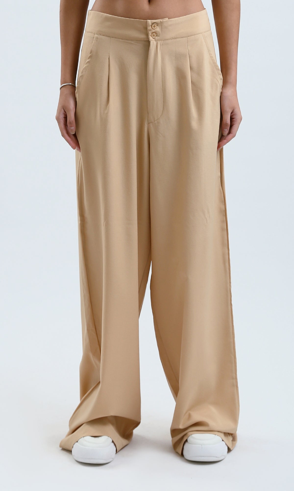 O178608 Solid Wide Leg Dark Beige Casual Pants 