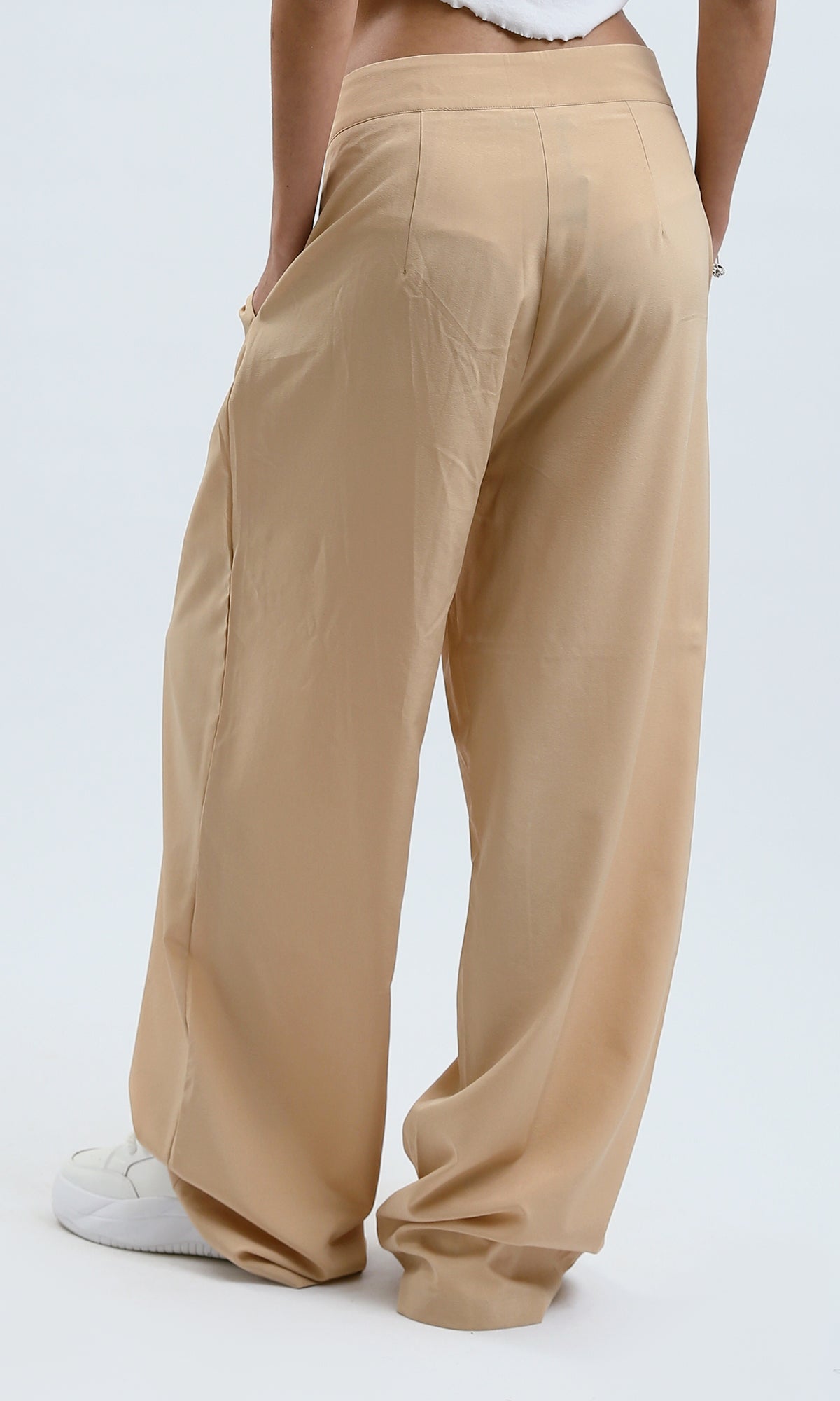 O178608 Solid Wide Leg Dark Beige Casual Pants 