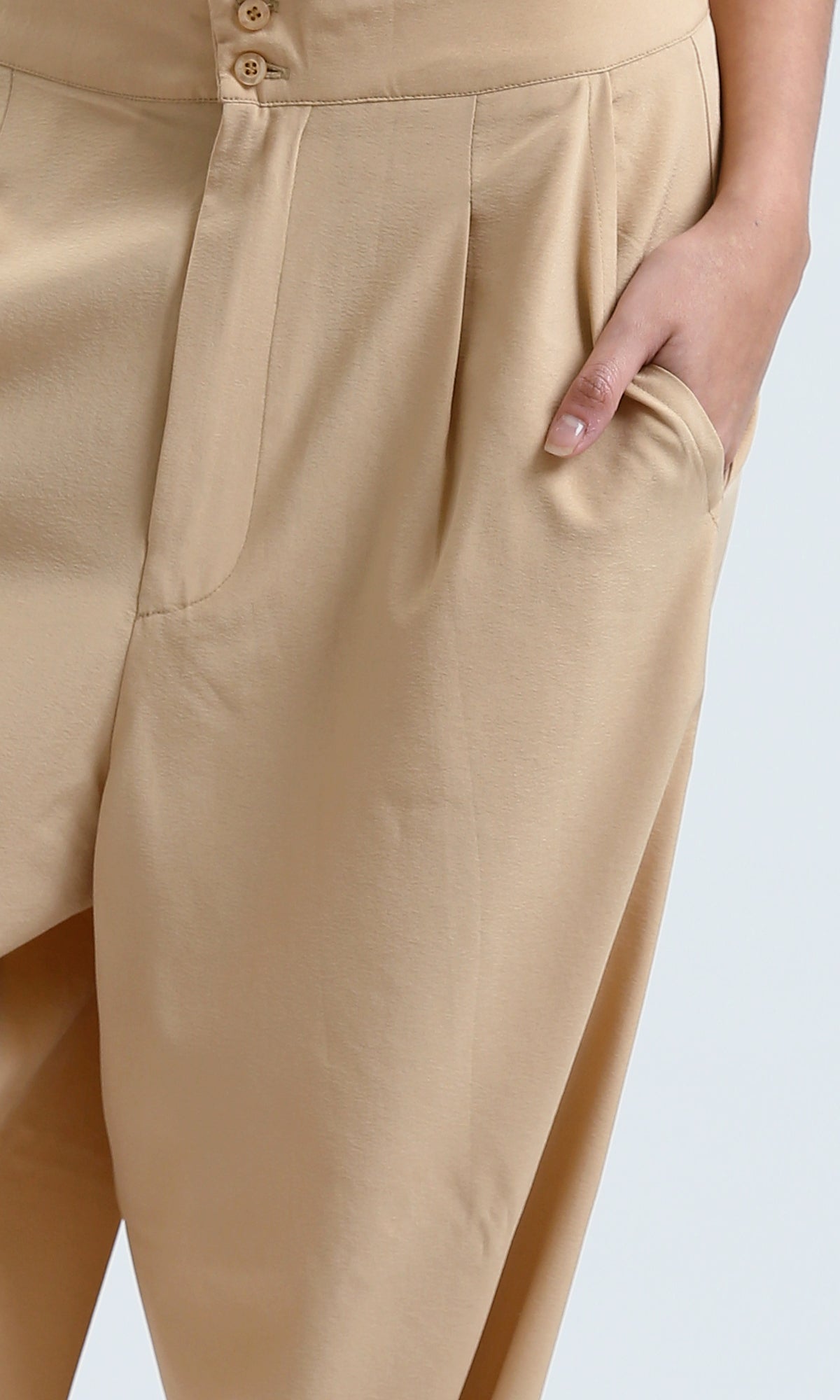 O178608 Solid Wide Leg Dark Beige Casual Pants 