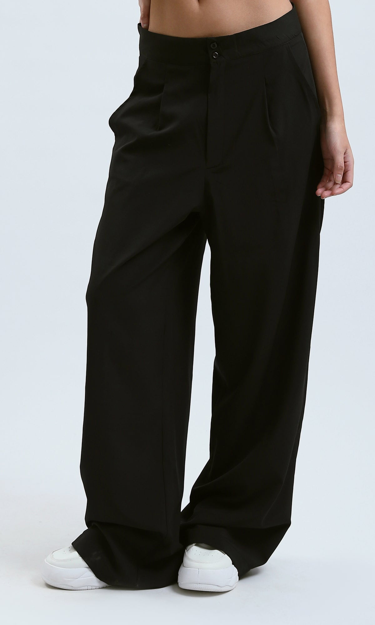 O178609 Black Casual Wide Leg Pants With Pockets