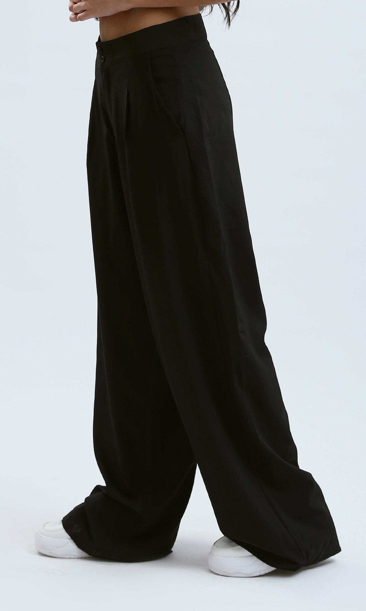 O178609 Black Casual Wide Leg Pants With Pockets