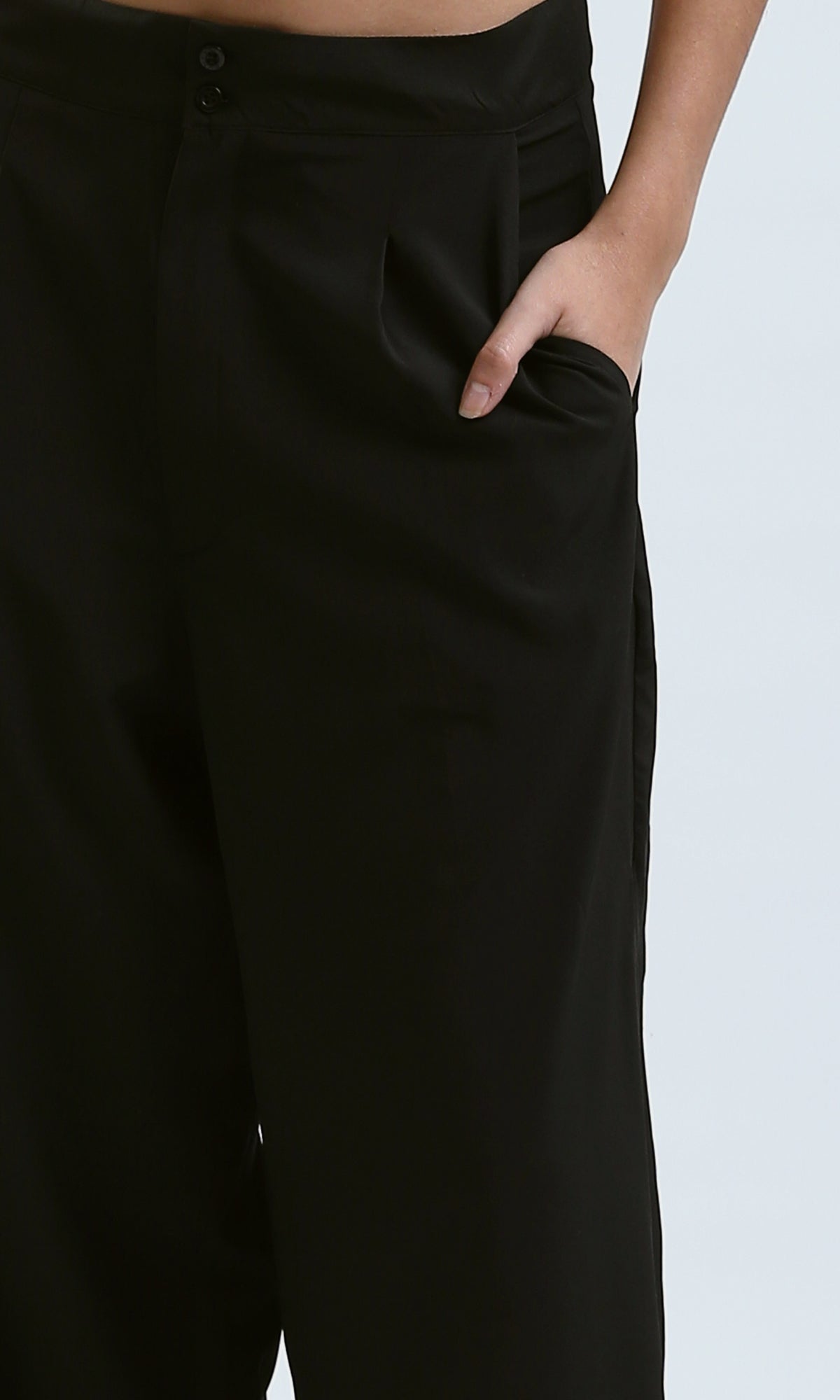 O178609 Black Casual Wide Leg Pants With Pockets