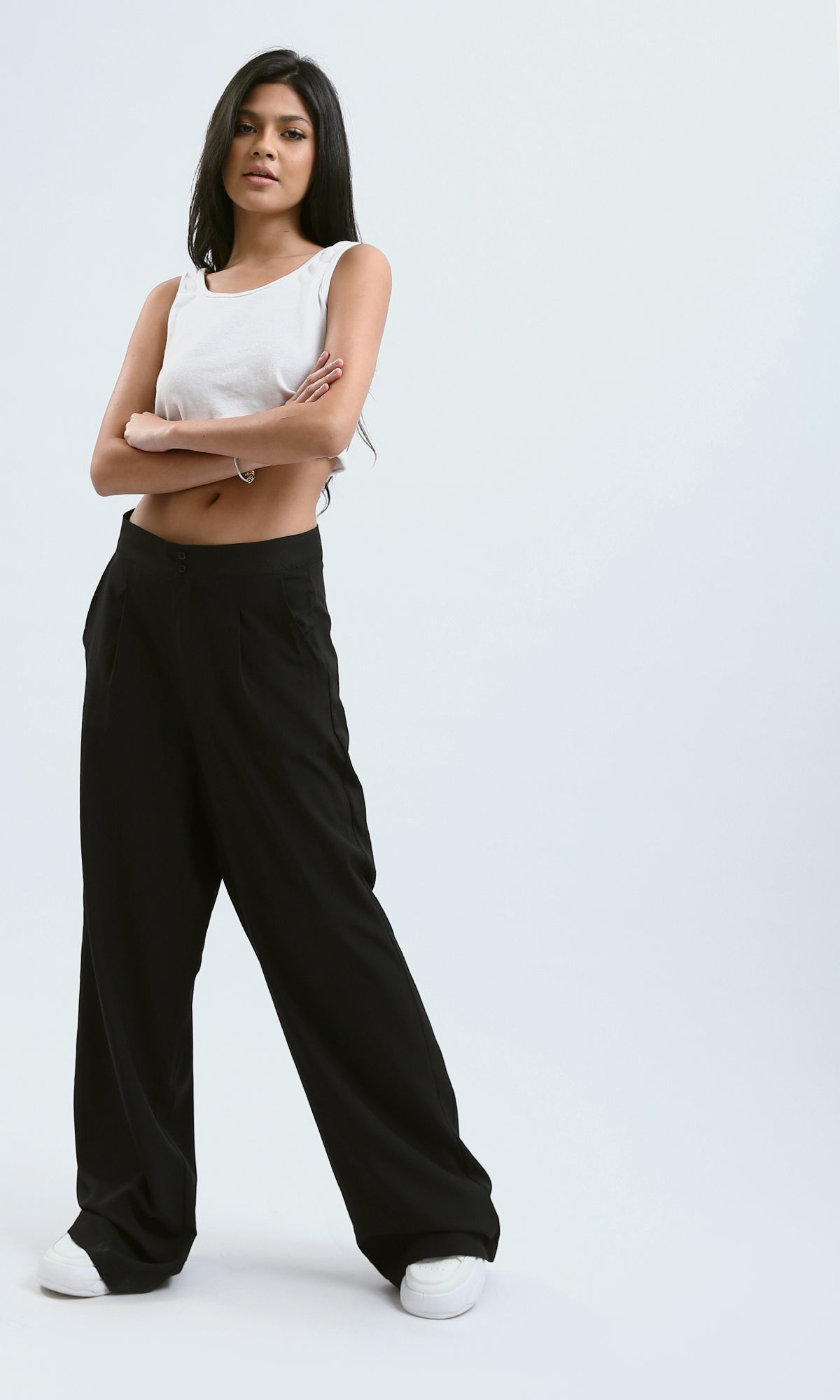 O178609 Black Casual Wide Leg Pants With Pockets