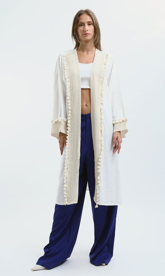 O178807 Slip On Loose Off-White Cardigan With Slits