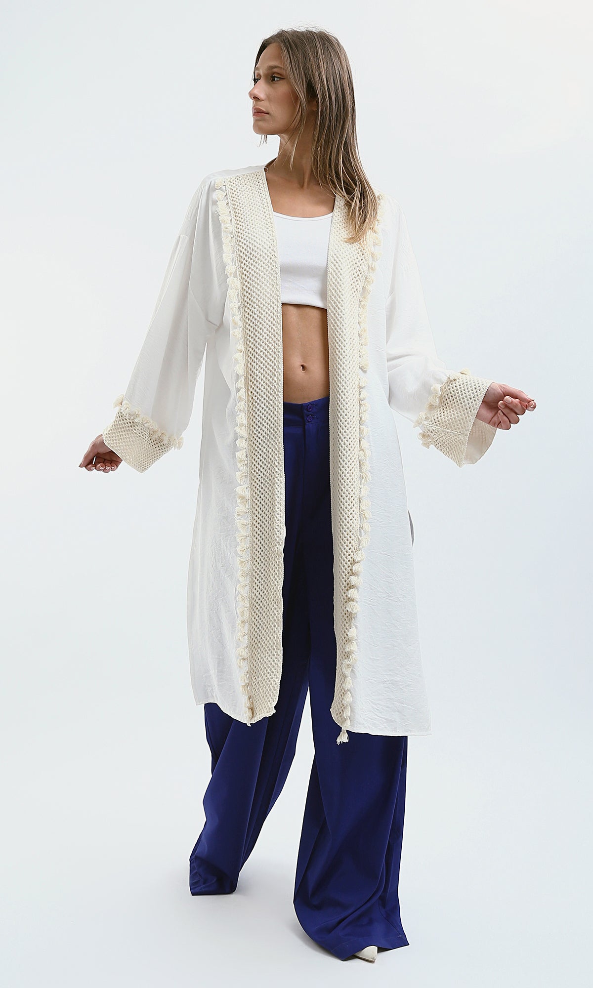 O178807 Slip On Loose Off-White Cardigan With Slits