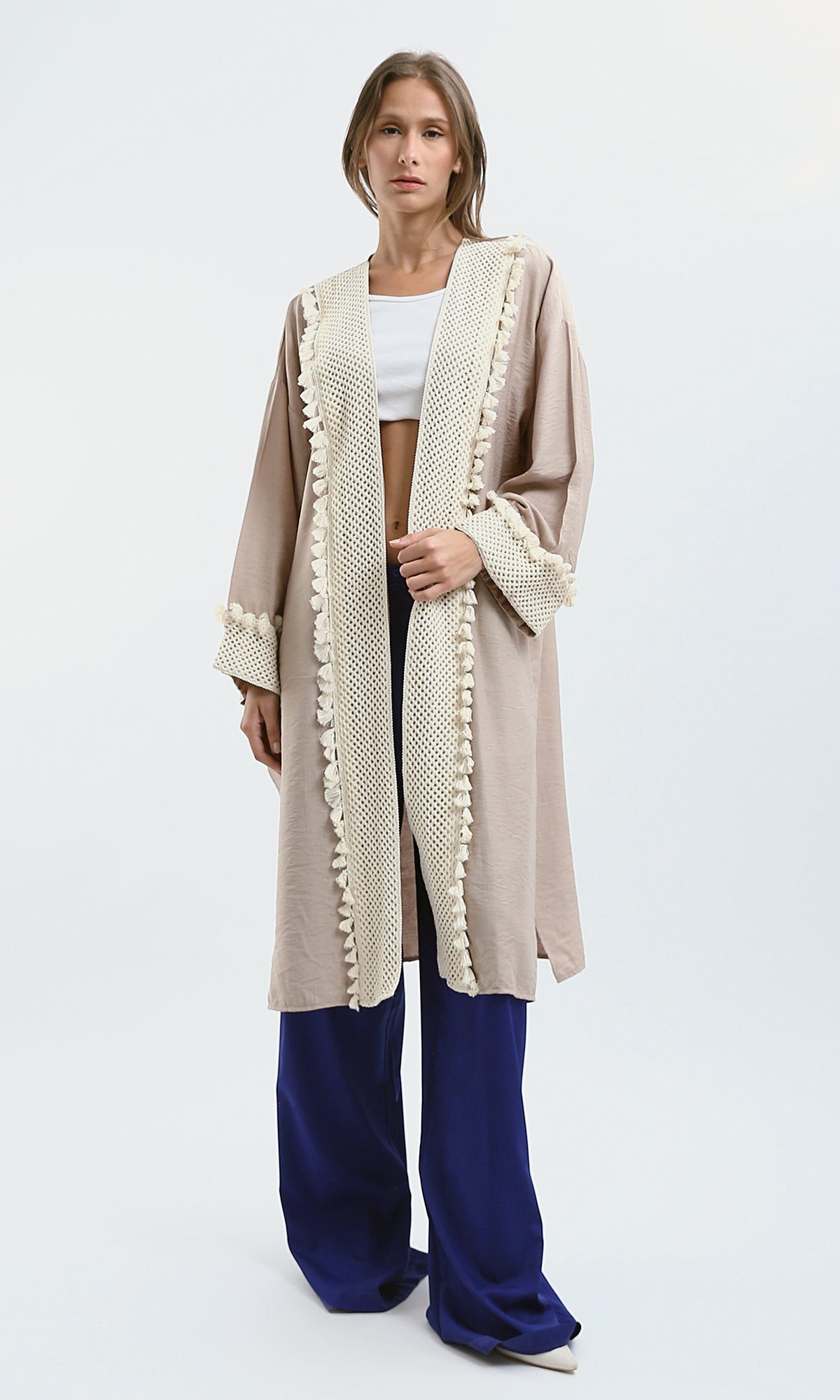 O178809 Casual Slip On Comfy Light Coffee Cardigan