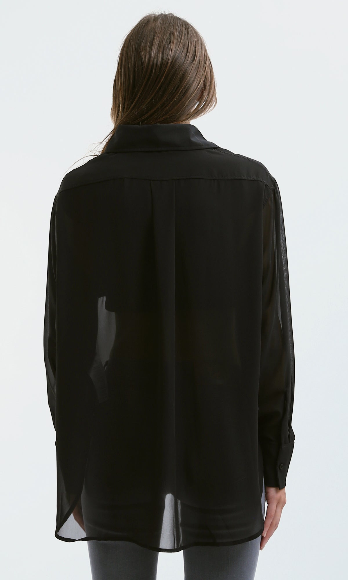 O178815 Summer Black Sheer Shirt With Front Pockets
