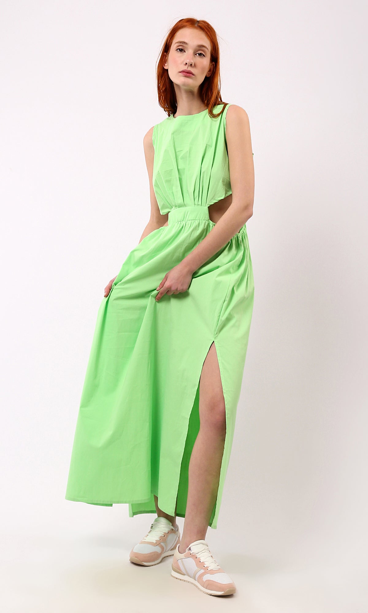 O178816 Sleeveless Light Green Solid Maxi Dress