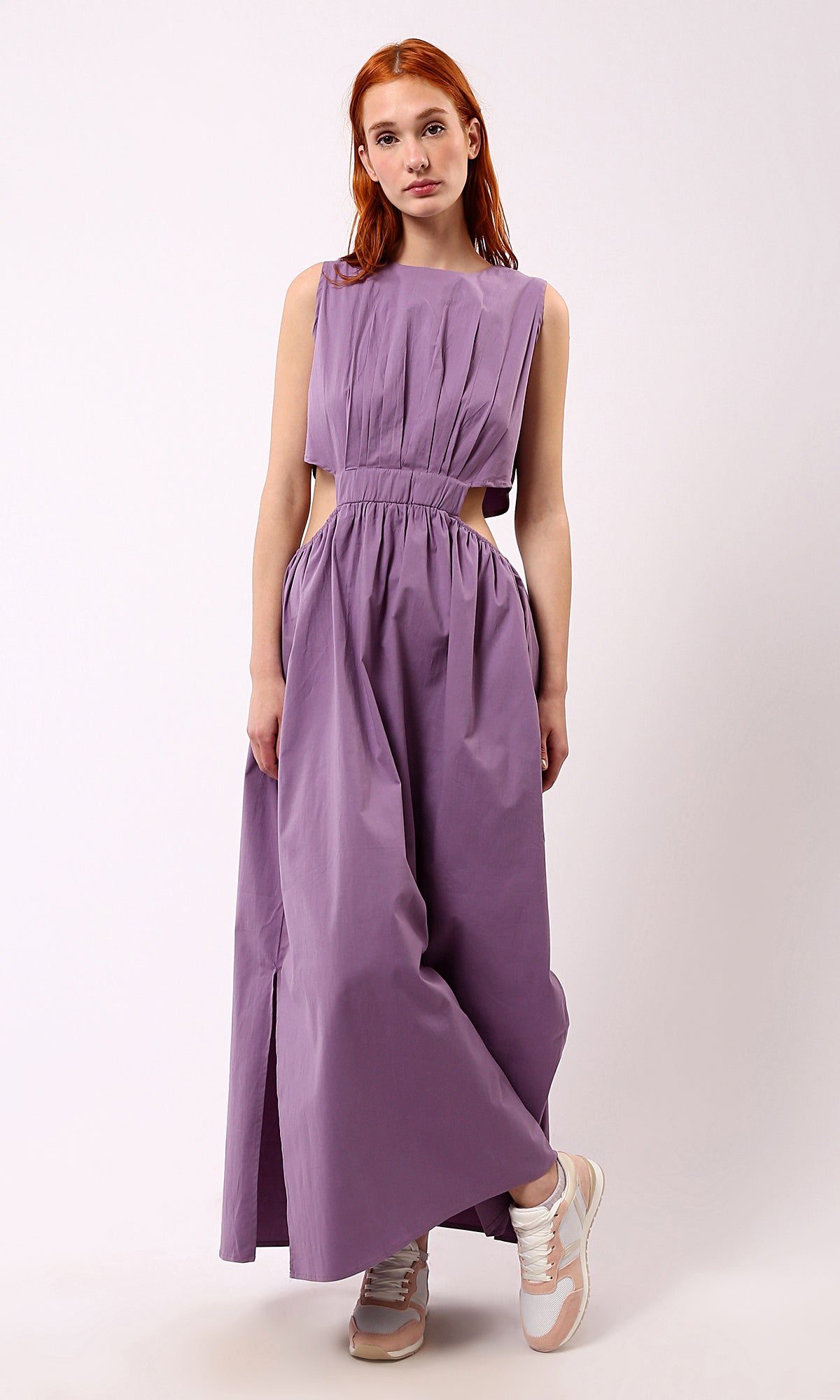 O178818 Purple Solid Maxi Dress With Summer Slits