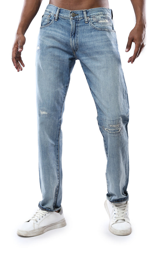 O178839 Light Blue Casual Jeans With Front Stitches