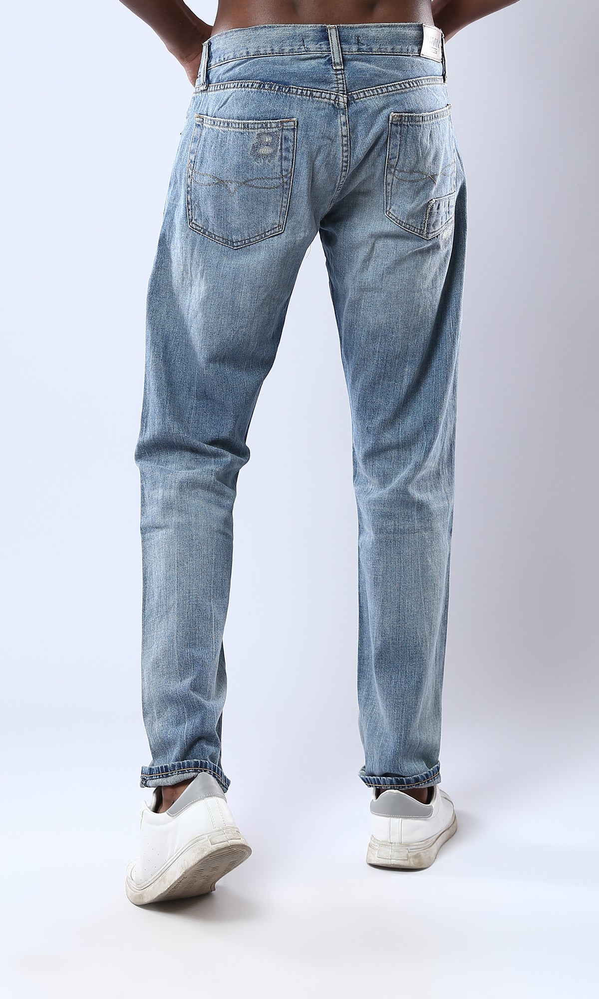 O178839 Light Blue Casual Jeans With Front Stitches