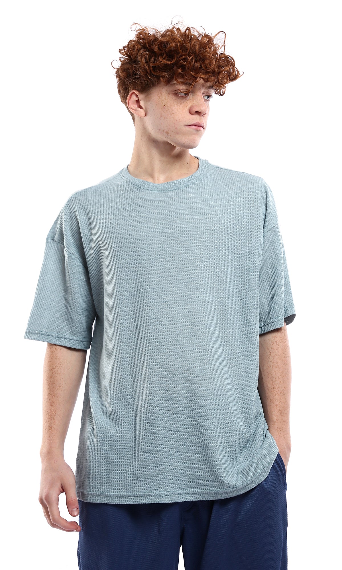 Dusty Blue Waffle Knit Oversized T-Shirt - 0178877