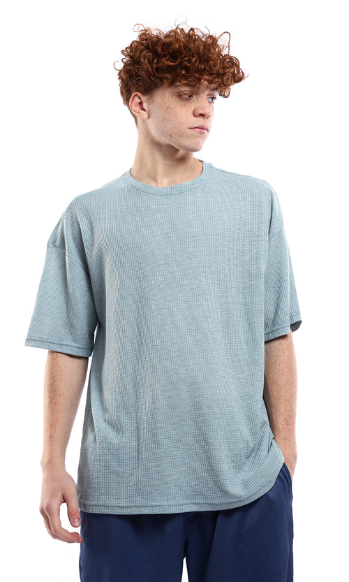 Dusty Blue Waffle Knit Oversized T-Shirt - 0178877