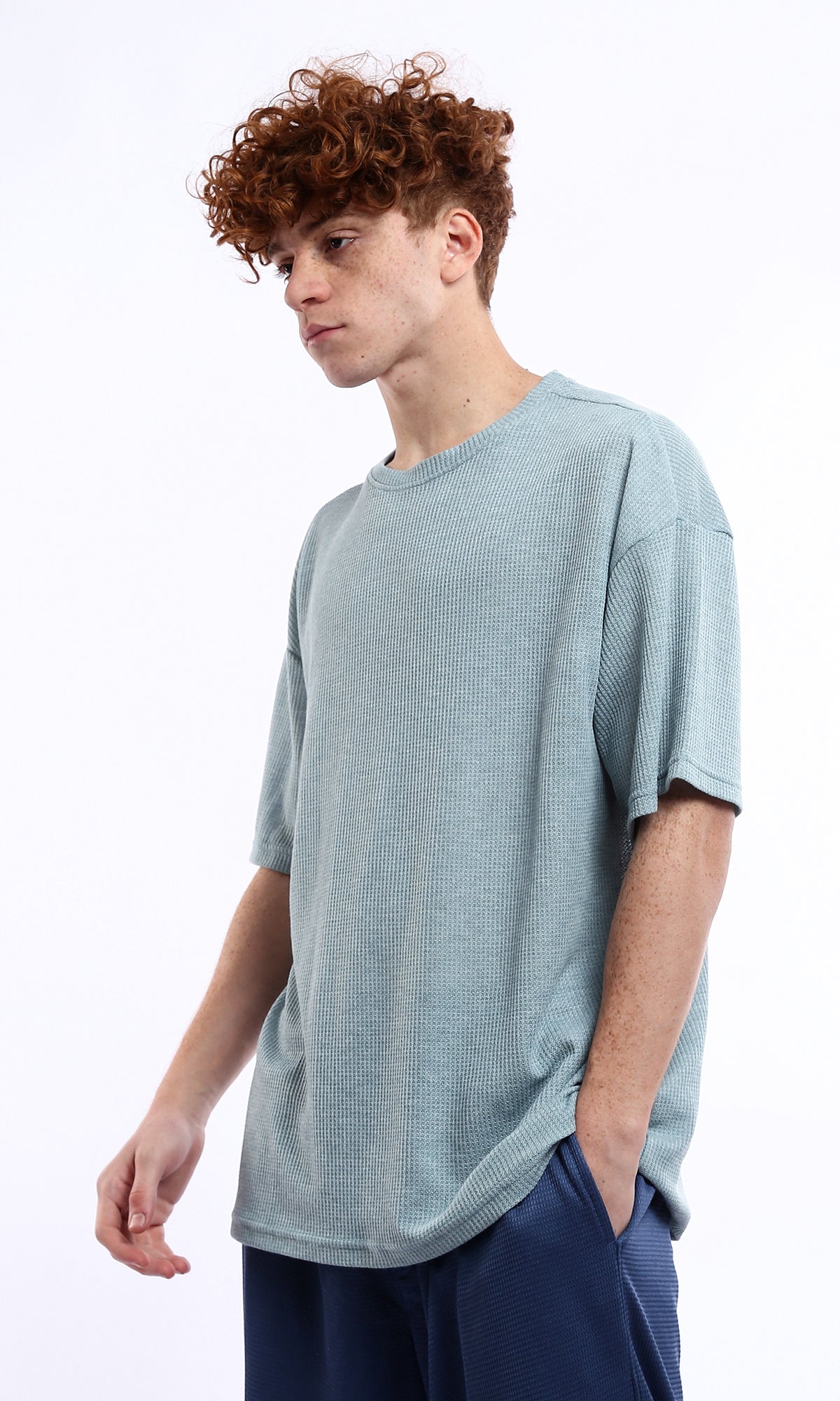 Dusty Blue Waffle Knit Oversized T-Shirt - 0178877