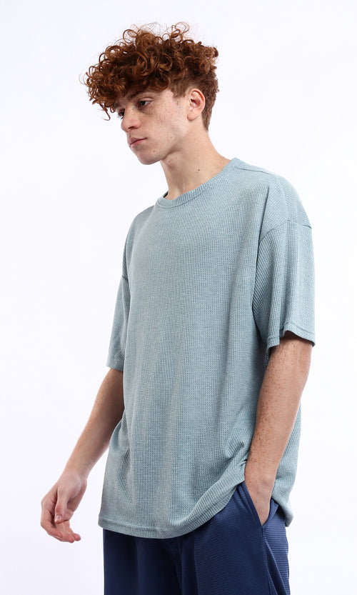 Dusty Blue Waffle Knit Oversized T-Shirt - 0178877