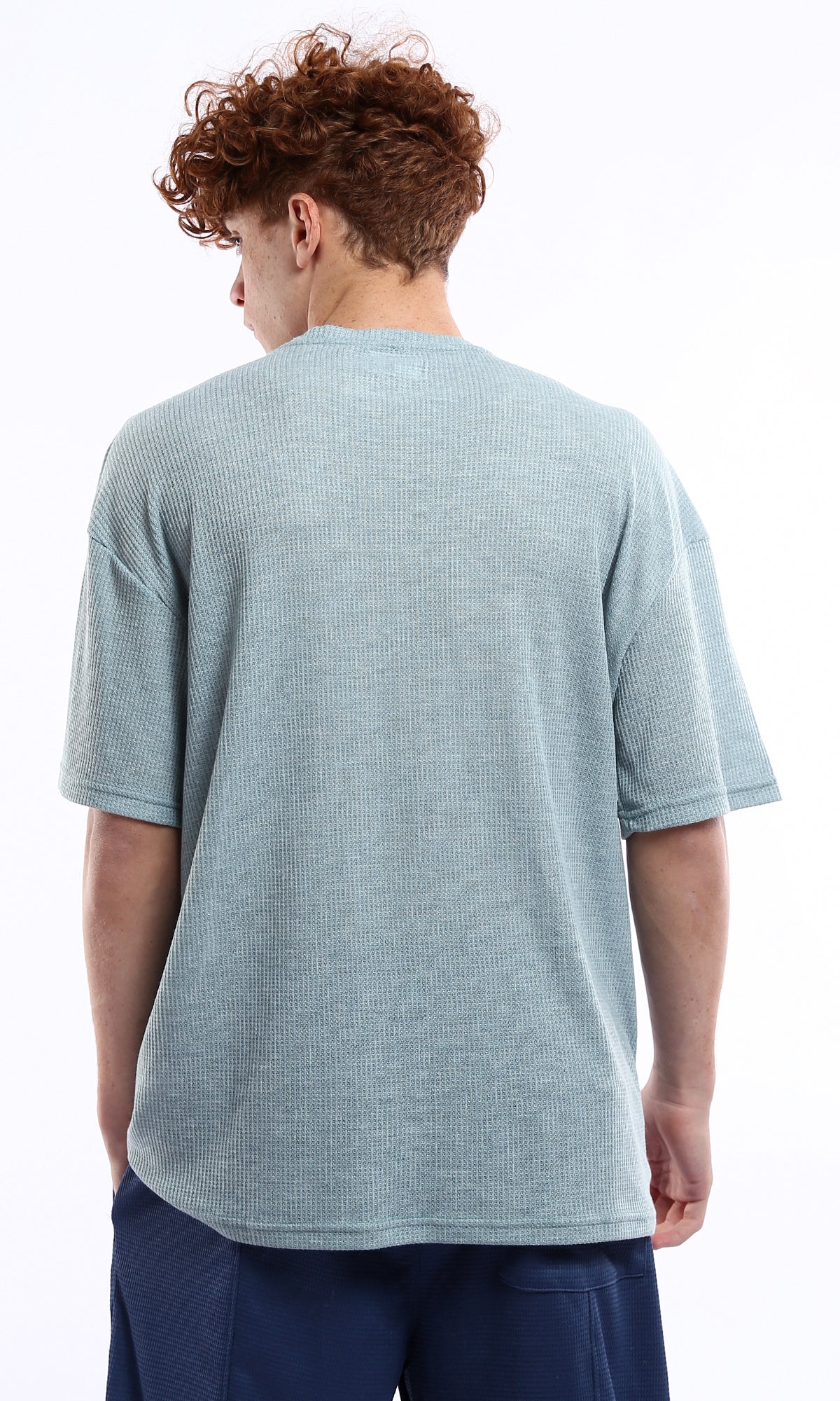 Dusty Blue Waffle Knit Oversized T-Shirt - 0178877