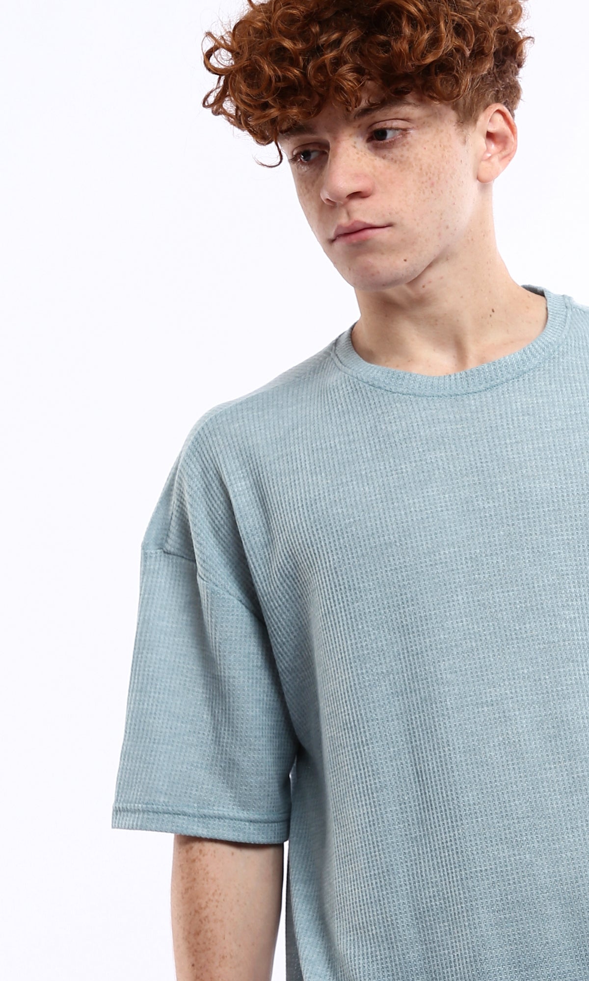 Dusty Blue Waffle Knit Oversized T-Shirt - 0178877