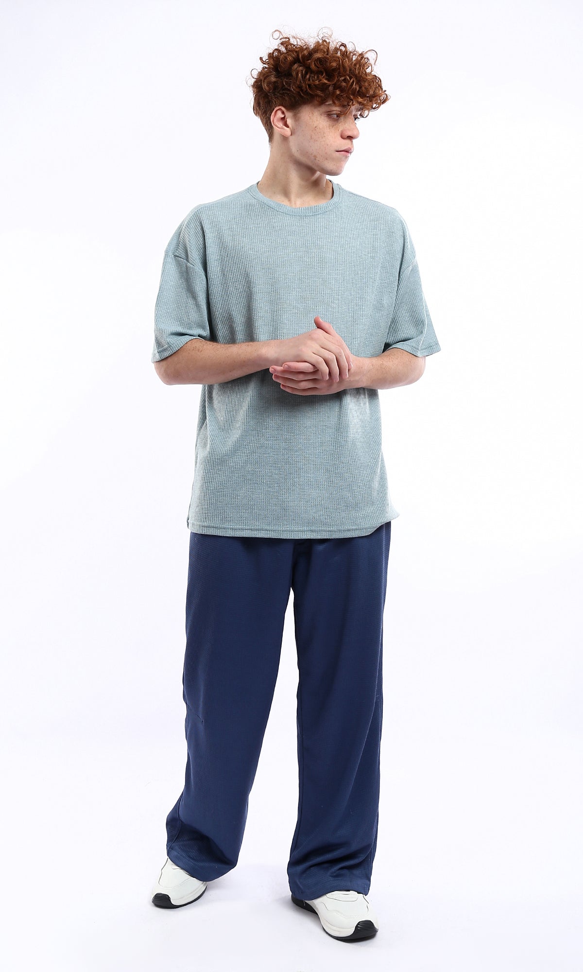 Dusty Blue Waffle Knit Oversized T-Shirt - 0178877