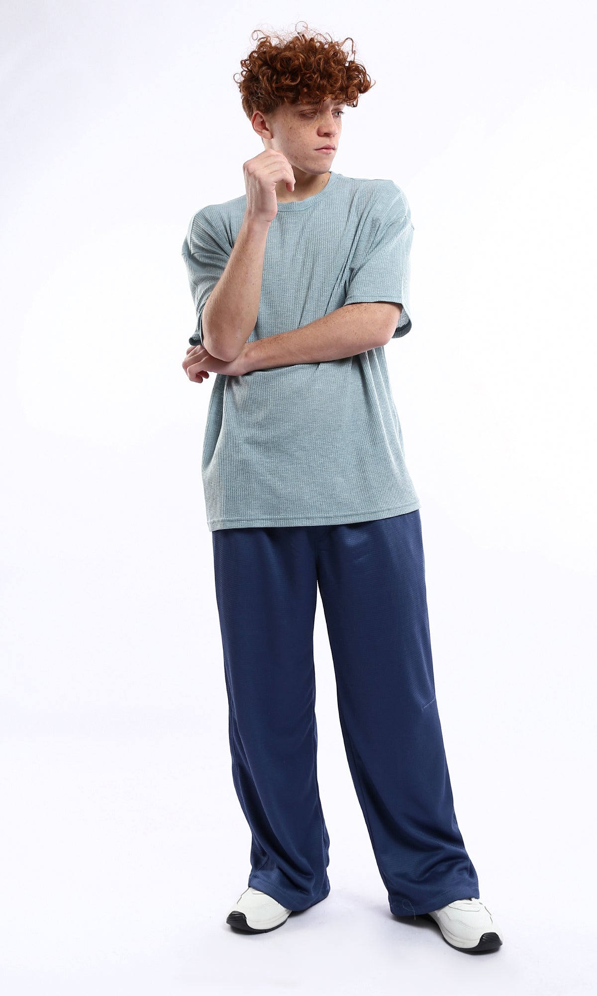 Dusty Blue Waffle Knit Oversized T-Shirt - 0178877