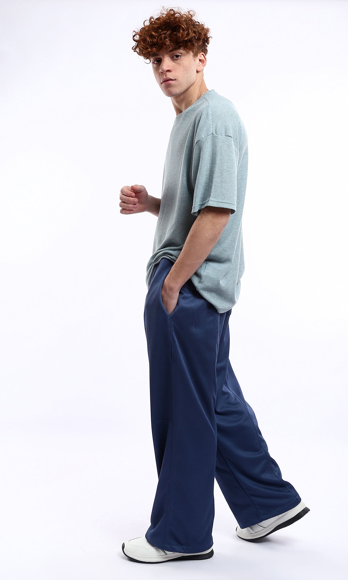 Dusty Blue Waffle Knit Oversized T-Shirt - 0178877