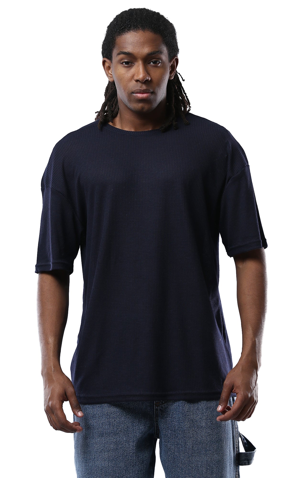 Men's Midnight Navy Textured Oversized T-Shirt - 0178881