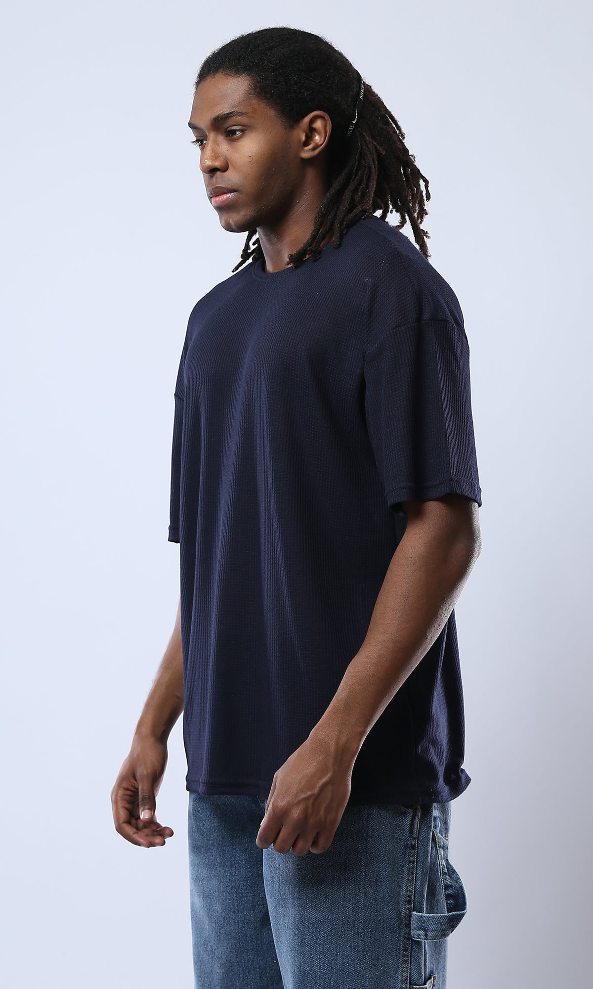 Men's Midnight Navy Textured Oversized T-Shirt - 0178881