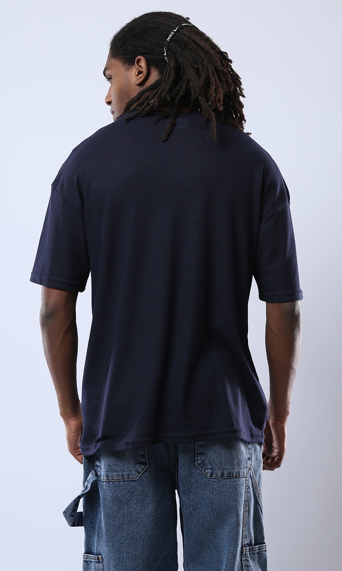 Men's Midnight Navy Textured Oversized T-Shirt - 0178881