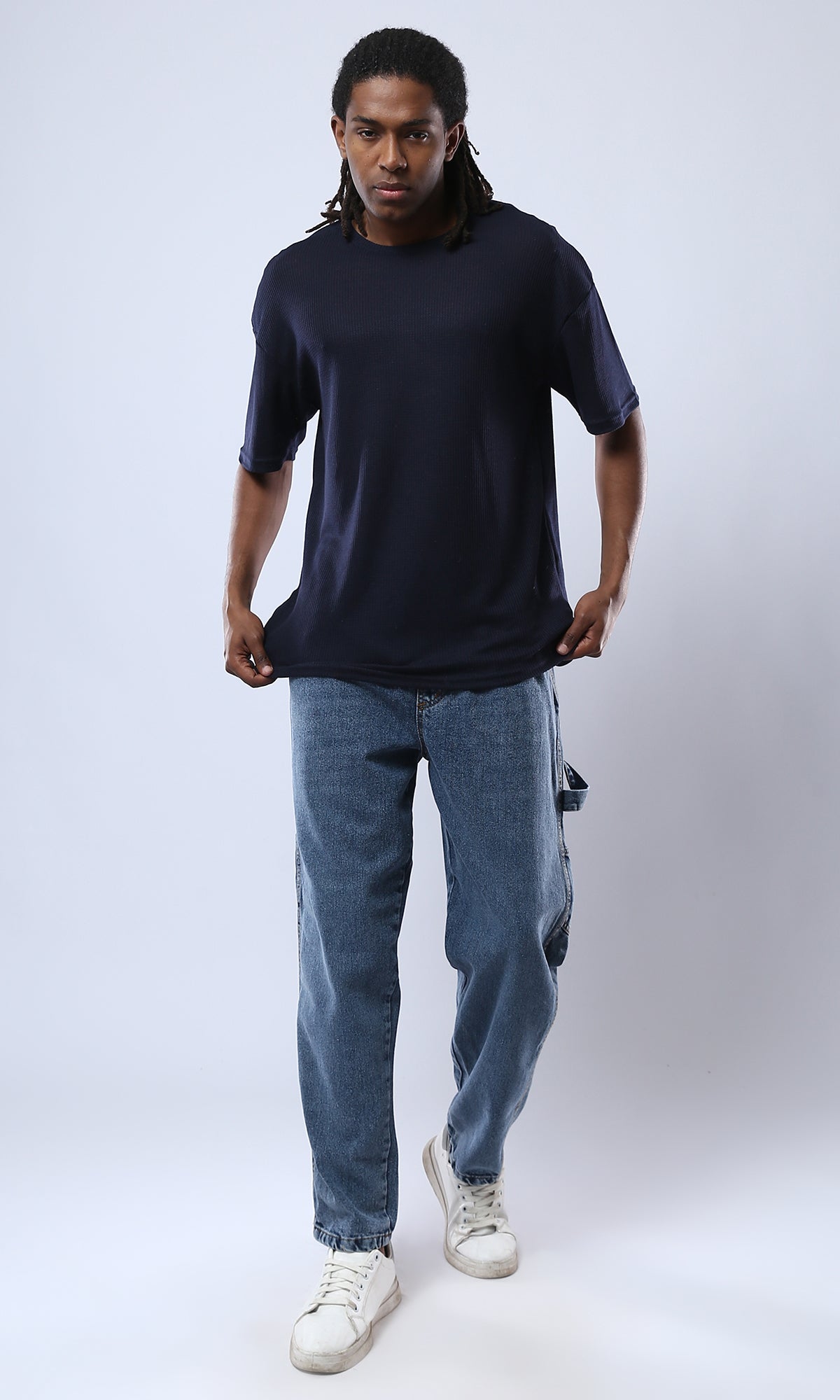 Men's Midnight Navy Textured Oversized T-Shirt - 0178881