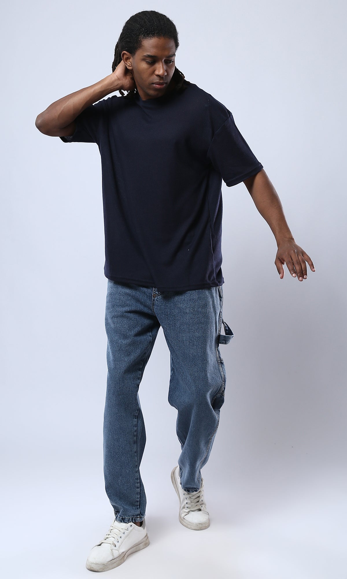 Men's Midnight Navy Textured Oversized T-Shirt - 0178881