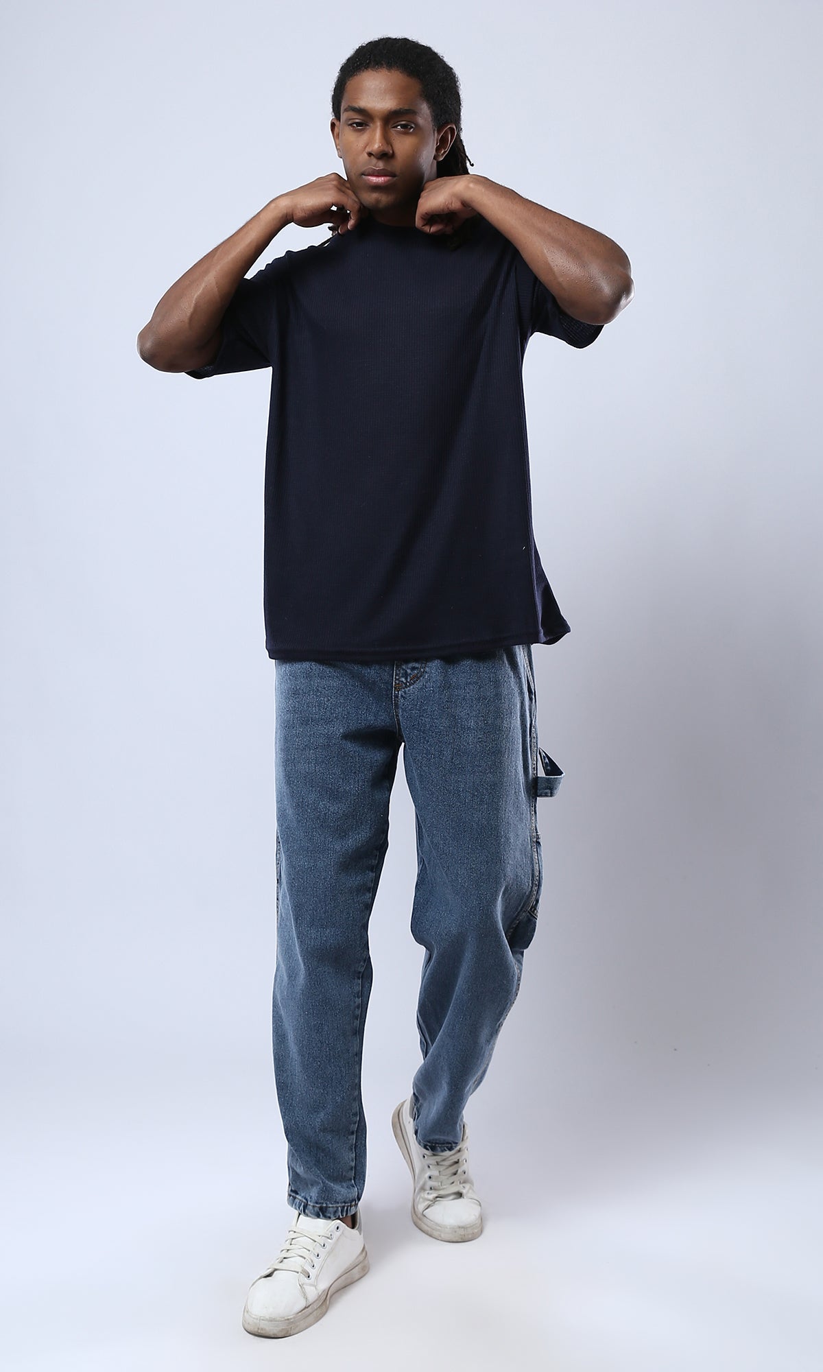 Men's Midnight Navy Textured Oversized T-Shirt - 0178881
