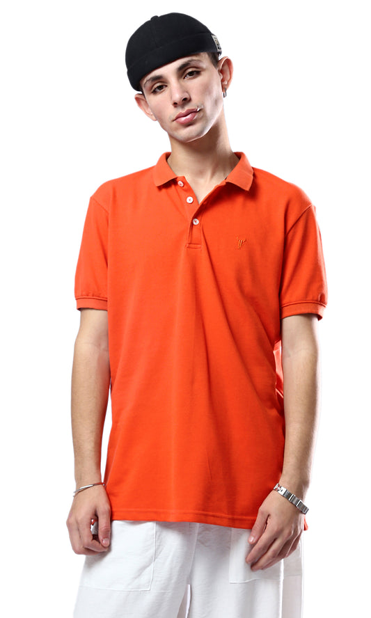 O178888 Hot Orange Solid Buttoned Polo Shirt