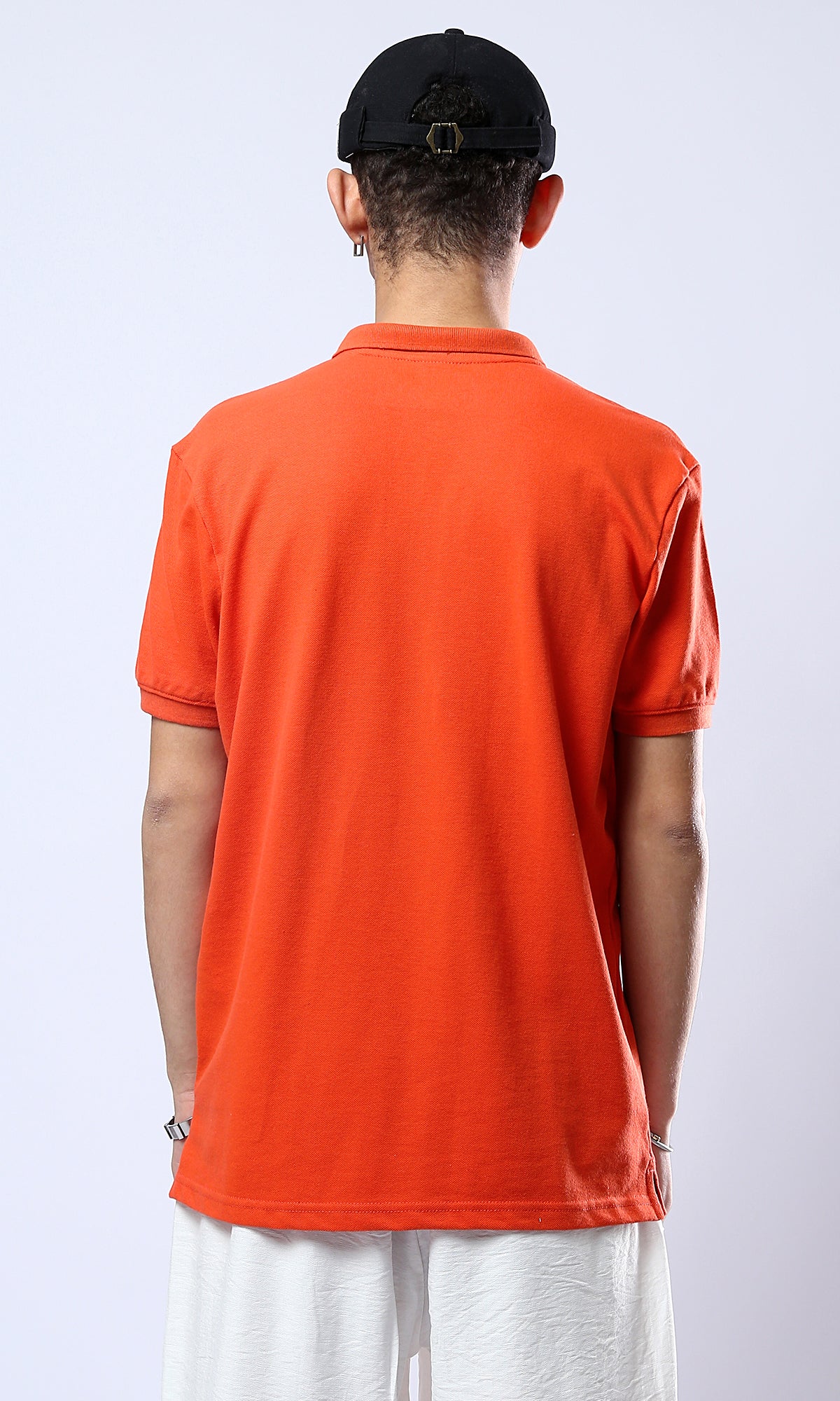 O178888 Hot Orange Solid Buttoned Polo Shirt