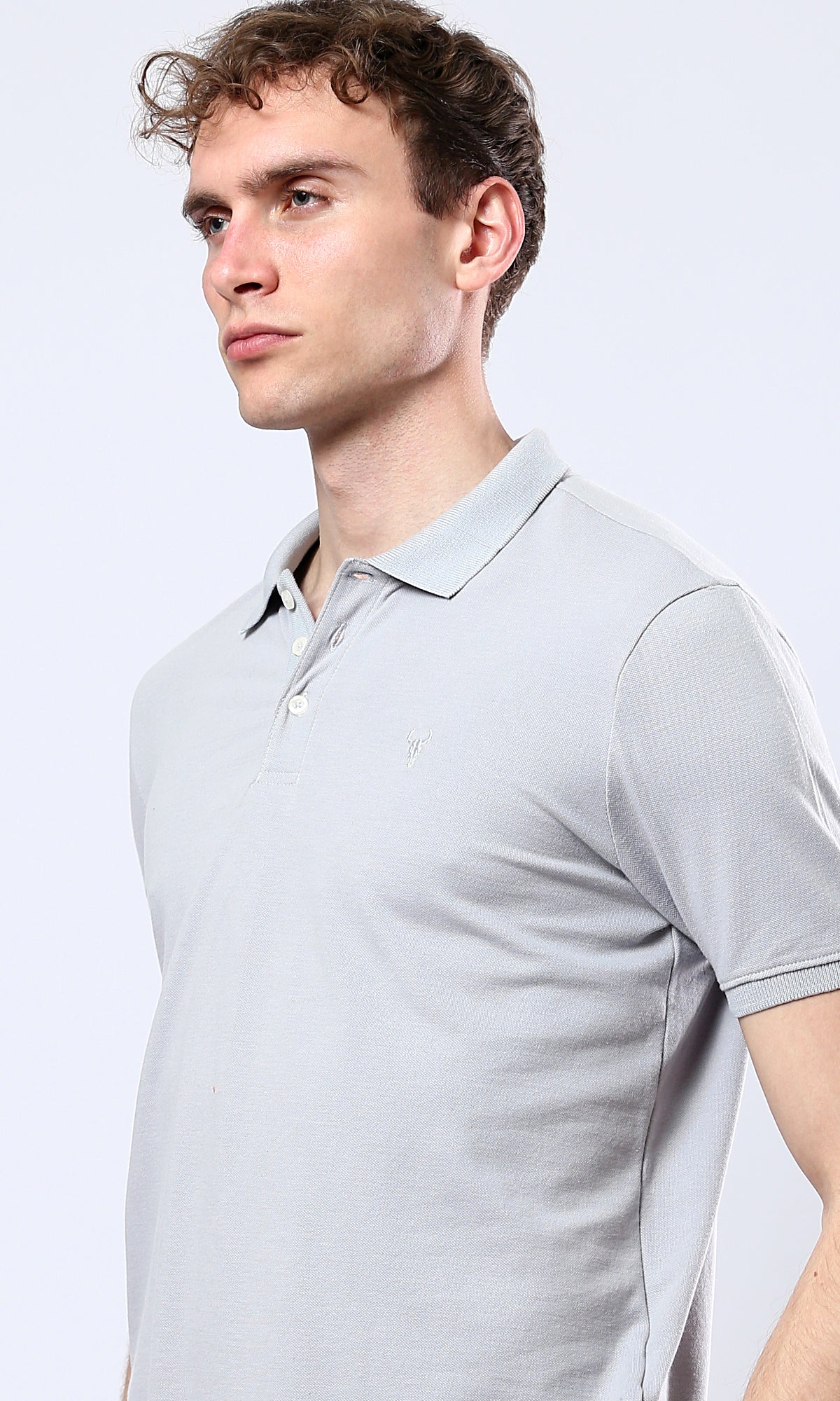 O178889 Light Grey Solid Polo Shirt With Classic Collar