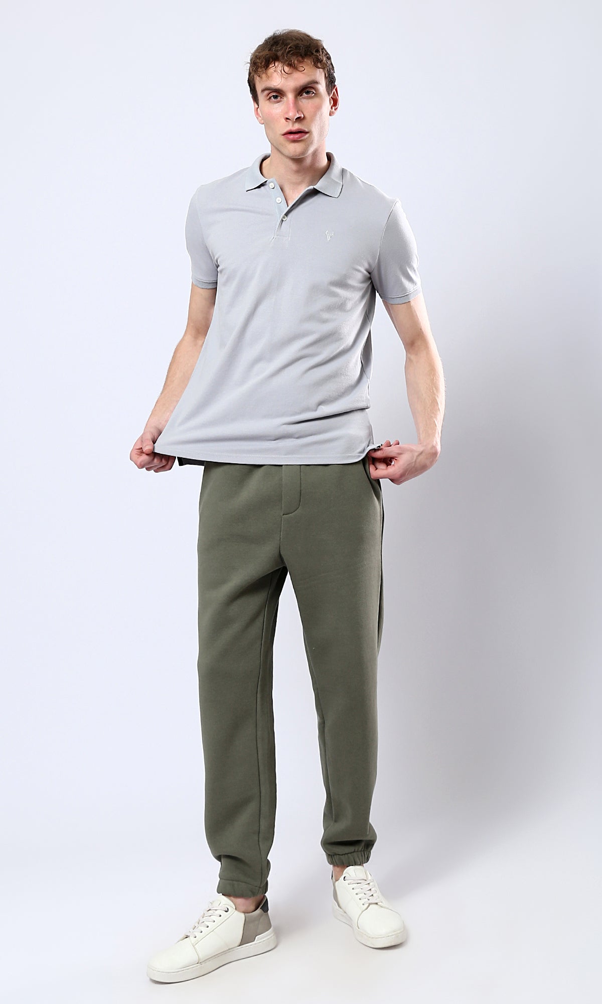 O178889 Light Grey Solid Polo Shirt With Classic Collar