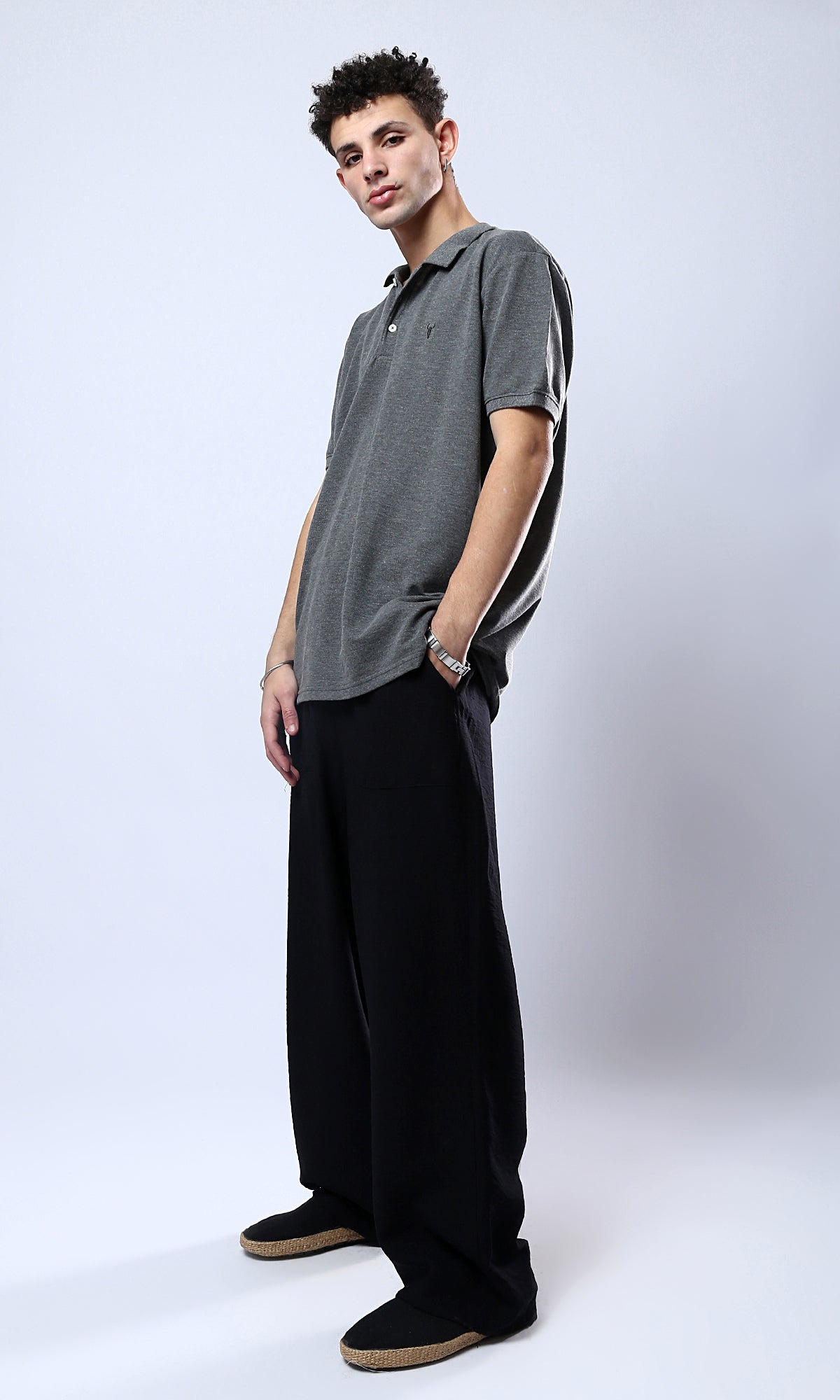 O178895 Regular Fit Polo Shirt With Classic Collar - Heather Dark Grey