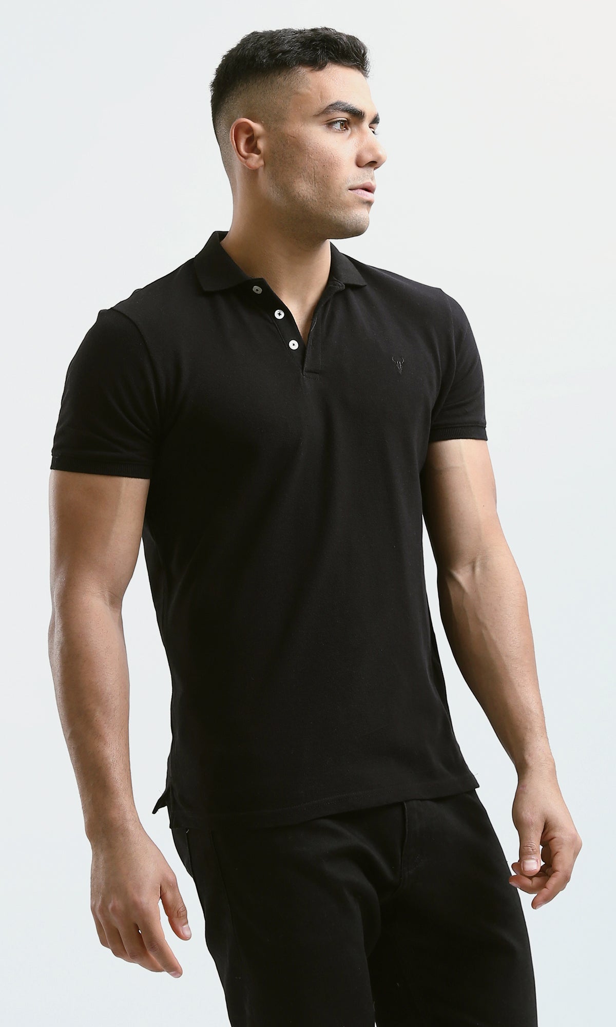 O178897 Short Sleeves Solid Summer Black Polo Shirt