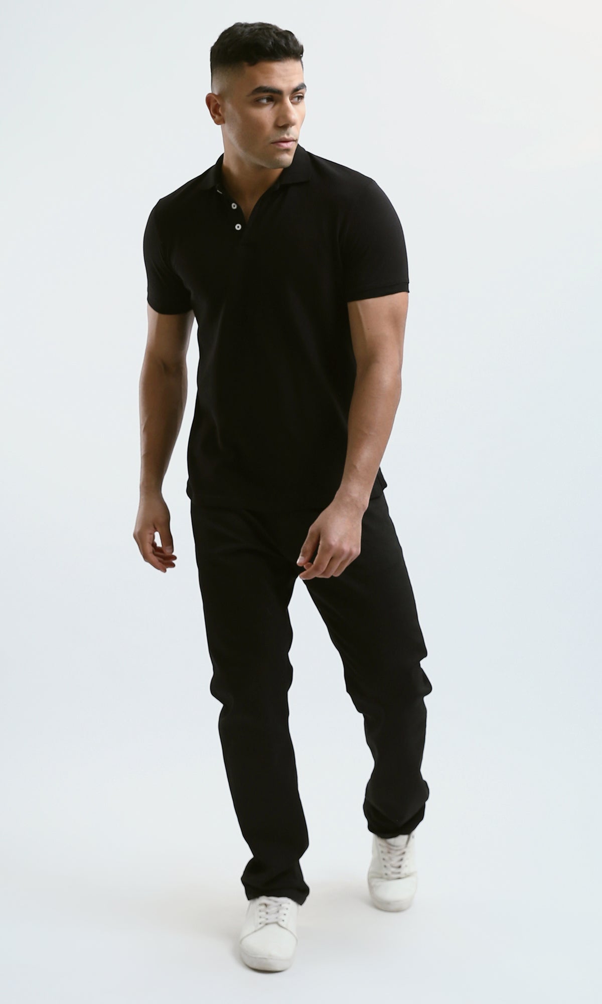 O178897 Short Sleeves Solid Summer Black Polo Shirt