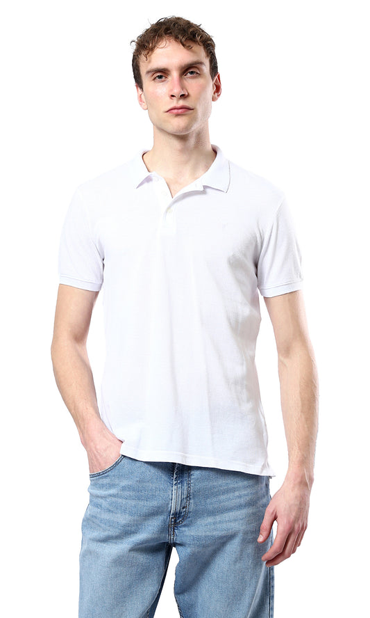 O178898 Regular Fit White Polo Shirt With Buttoned Neck