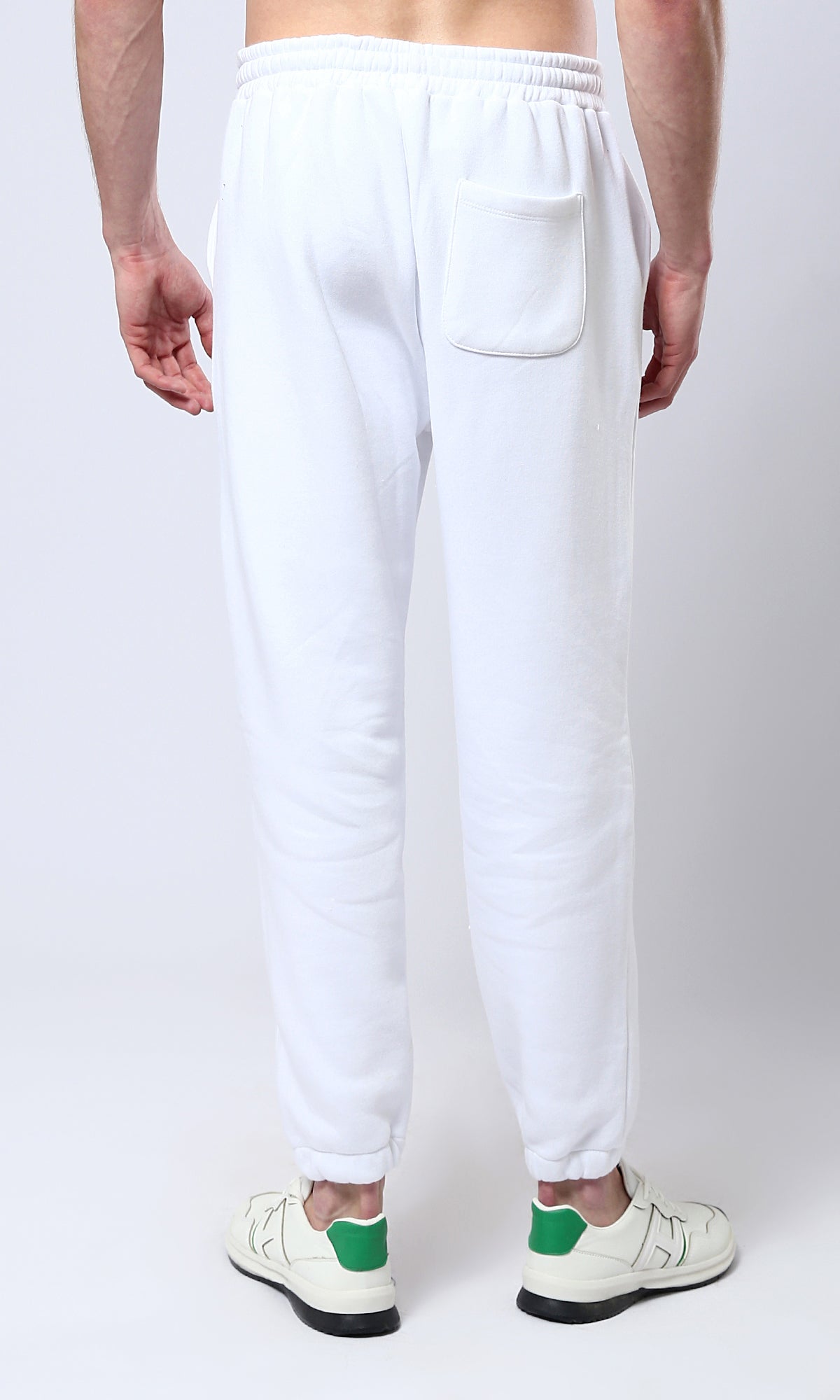 O178900 White Slip On Solid Jogger Pants With Hem