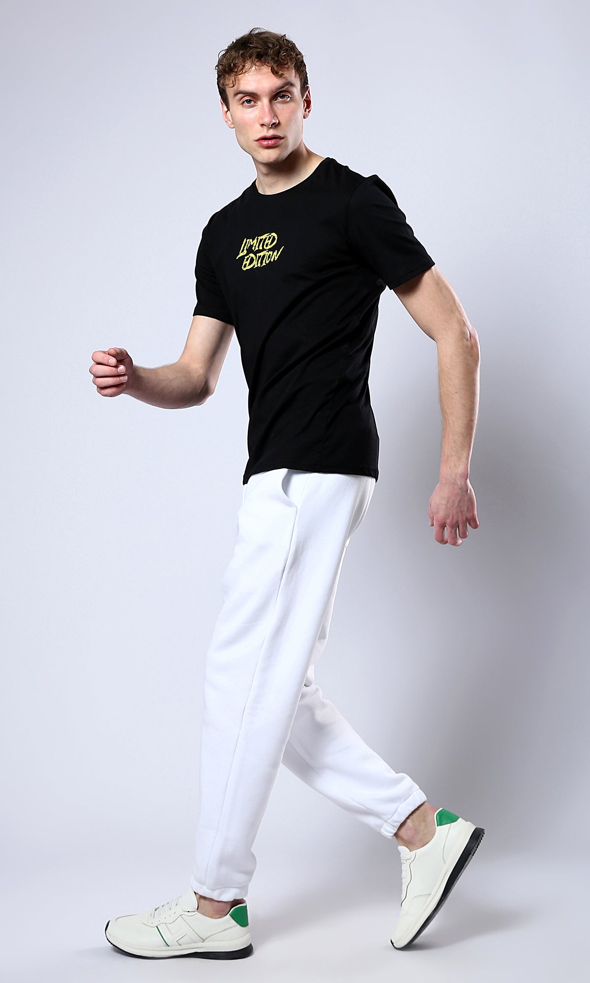O178900 White Slip On Solid Jogger Pants With Hem