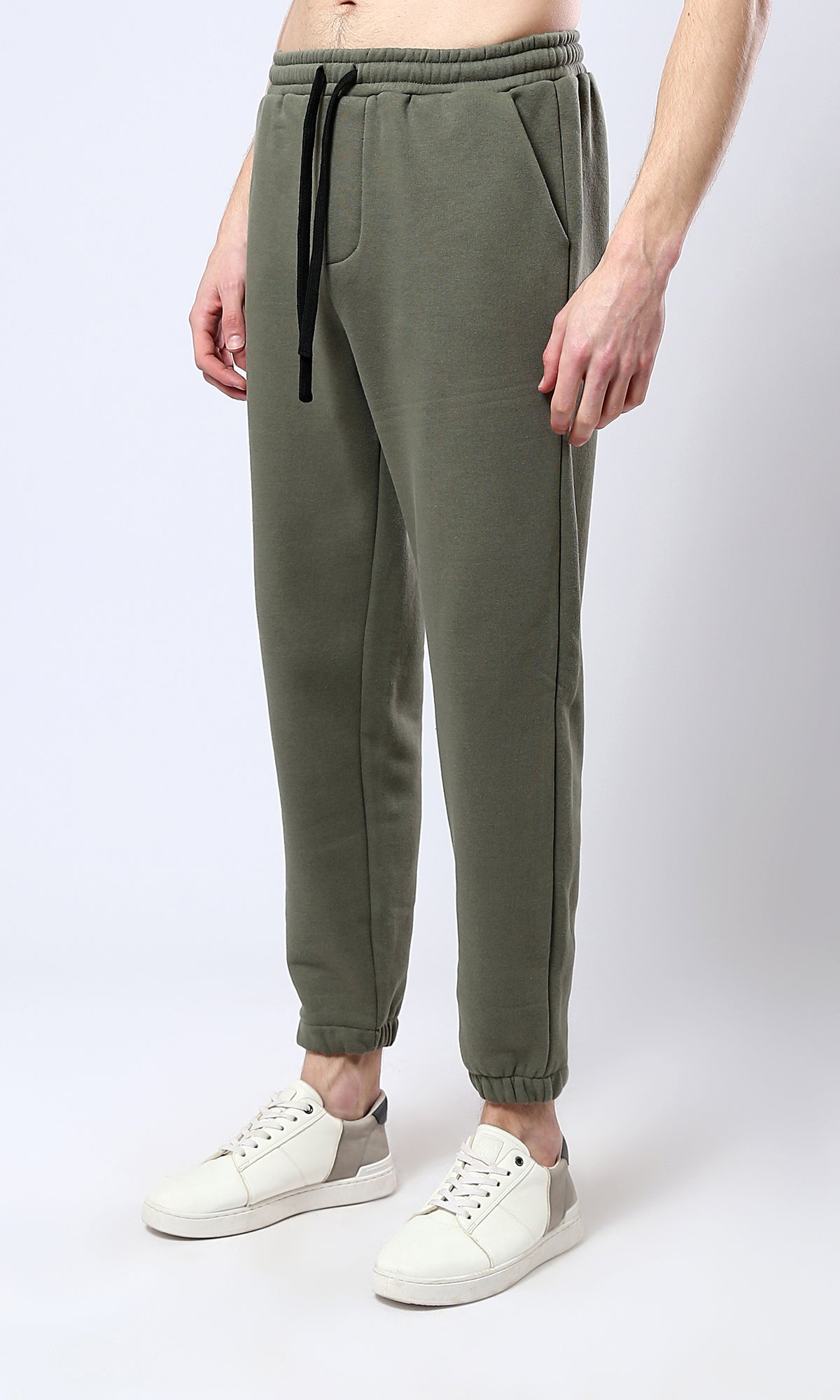 O178901 Cotton Jogger Pants With Elastic Waist - Dark Olive