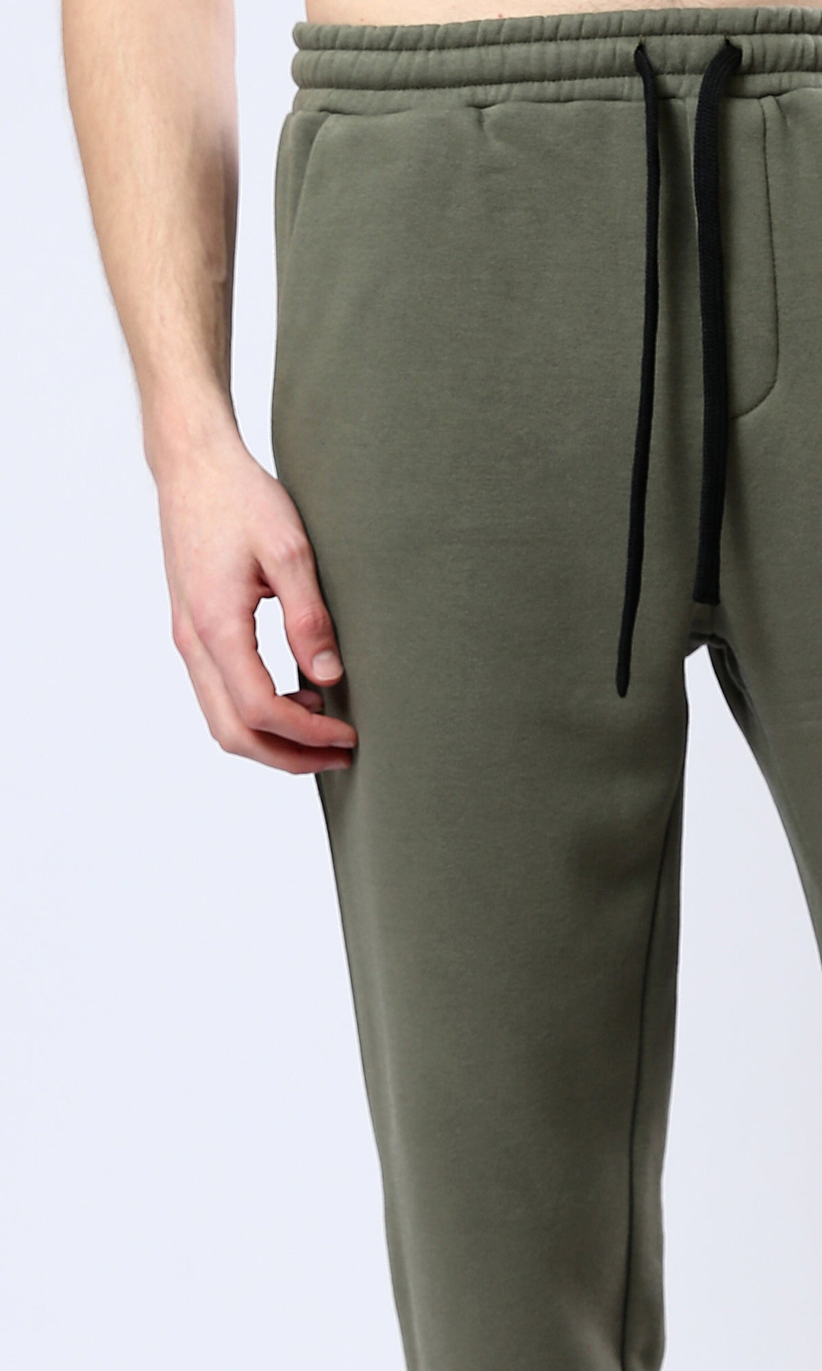 O178901 Cotton Jogger Pants With Elastic Waist - Dark Olive