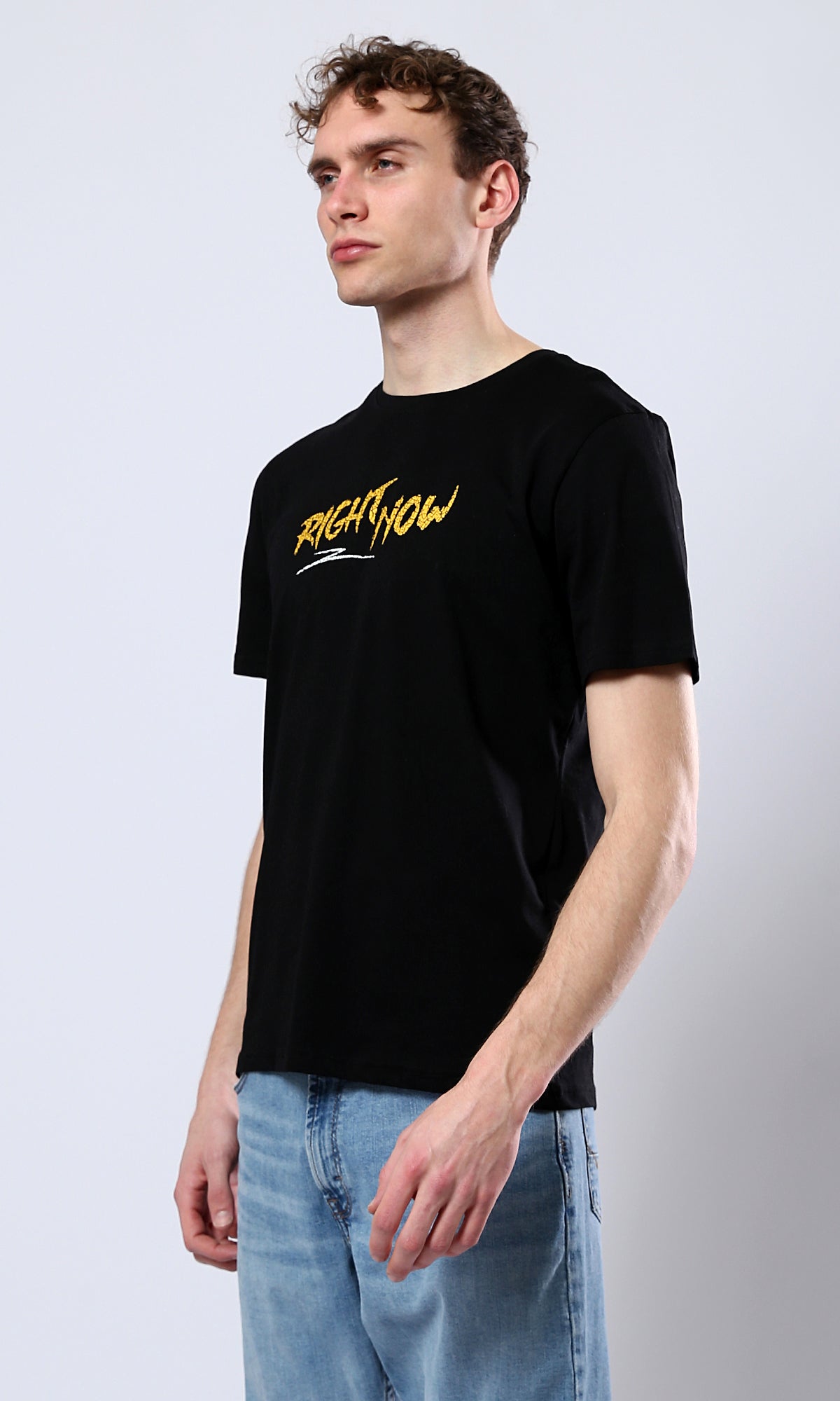 O178911 Printed "Right Now" Black Casual Tee