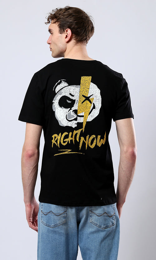O178911 Printed "Right Now" Black Casual Tee
