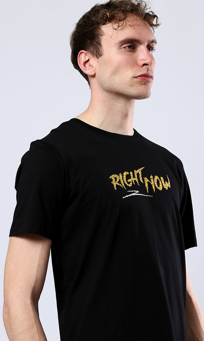 O178911 Printed "Right Now" Black Casual Tee