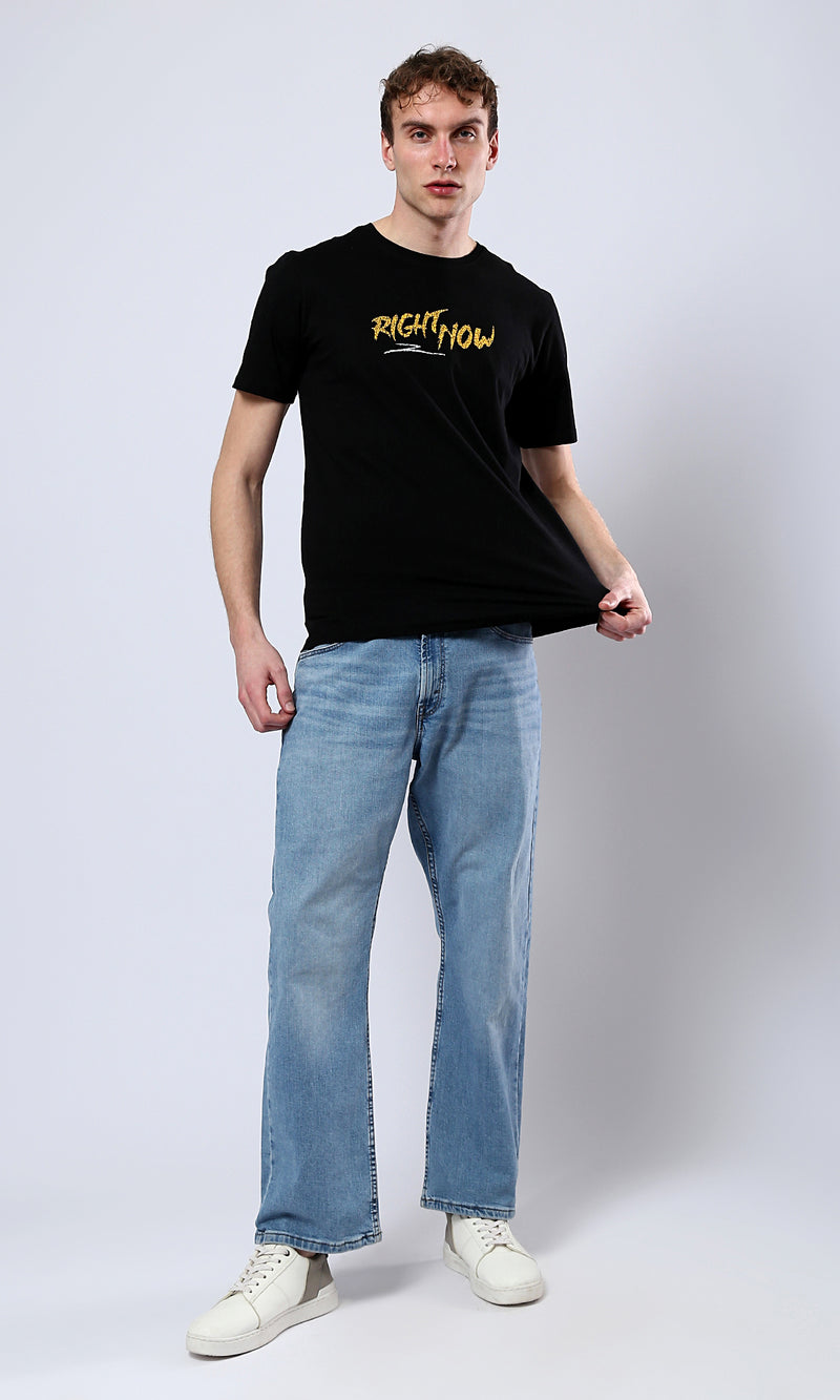 O178911 Printed "Right Now" Black Casual Tee