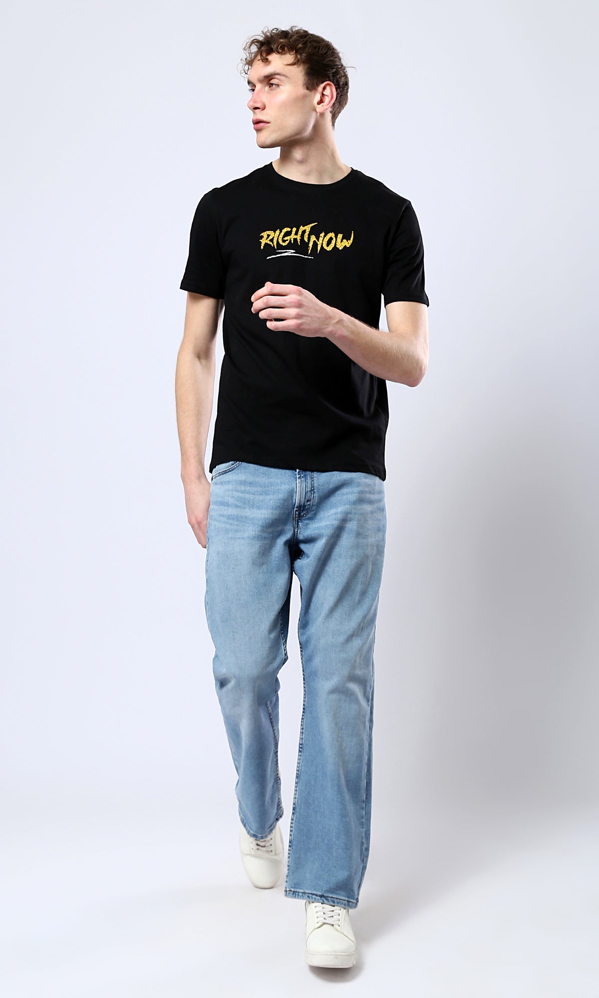 O178911 Printed "Right Now" Black Casual Tee