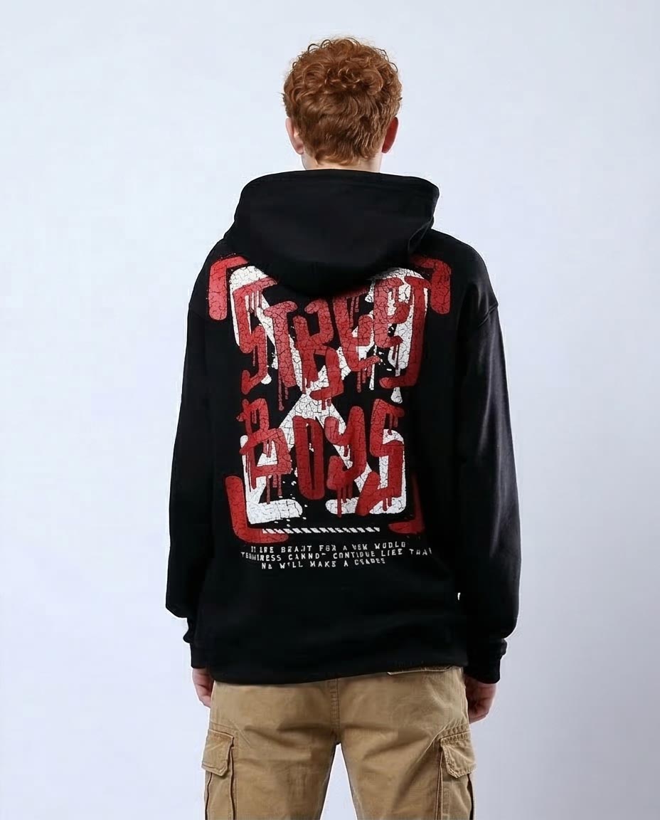 Black Street Fashion Graphic Back Hoodie - O178923