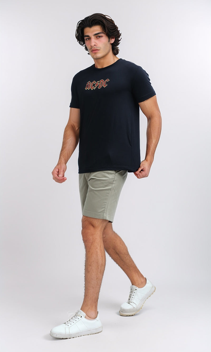 O178949 Front Printed Short Sleeves Black Cotton Tee